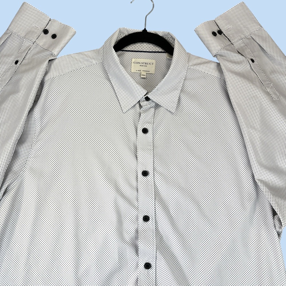 Con.Struct Button Up Shirt Mens XXL White Geo Polka Dot 4-Way Stretch Slim Fit